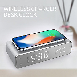 LED Часовник с безжично зарядно W258 , Термометър, Черен