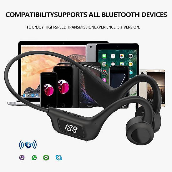 Безжични спортни Bluetooth слушалки LY1 - с LED дисплей, костна проводимост, микрофон | Слушалки