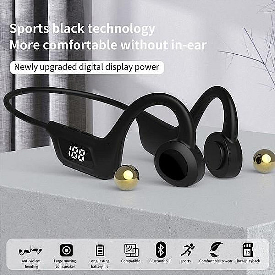 Безжични спортни Bluetooth слушалки LY1 - с LED дисплей, костна проводимост, микрофон | Слушалки