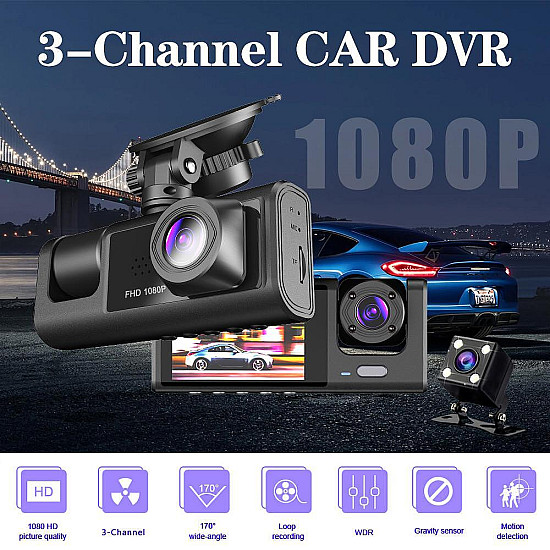 DVR PRO Камера FULL HD 1080P с 3 Лещи, Нощно Виждане и Запис на Контур | Принадлежности